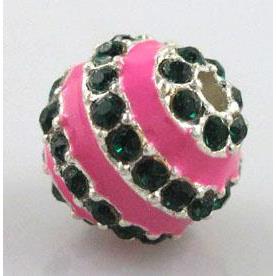 Alloy bead with rhinestone, enamel round