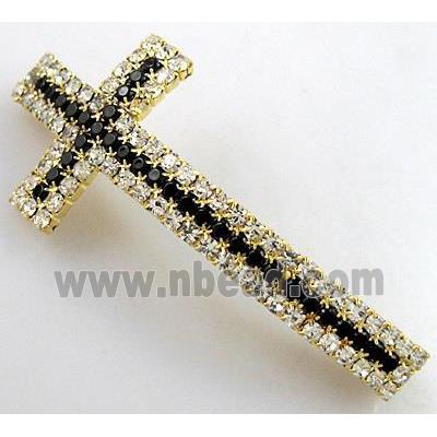 bracelet bar, cross, copper bead with rhinestone, gold