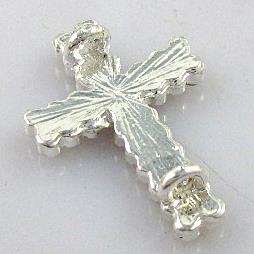 bracelet bar, cross, alloy bead with rhinestone, silver plated