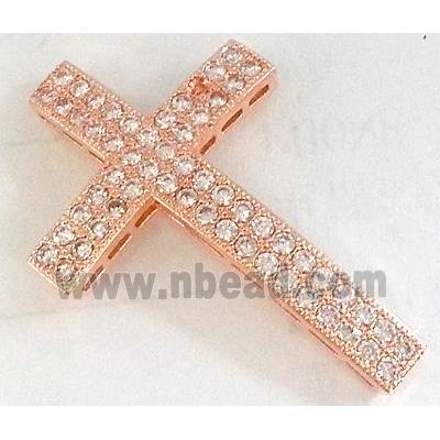 bracelet bar, cross, copper bead with zircon rhinestone, red copper