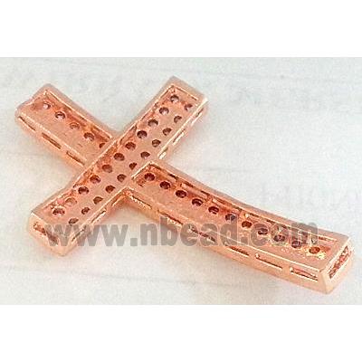 bracelet bar, cross, copper bead with zircon rhinestone, red copper