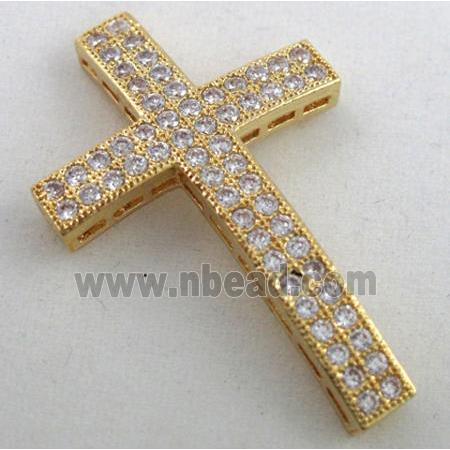 bracelet bar, cross, copper bead with zircon rhinestone, gold