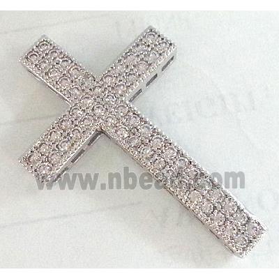 bracelet bar, copper cross with zircon rhinestone, platinum plated