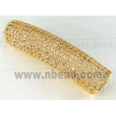 copper tube beads pave zircon, gold plated