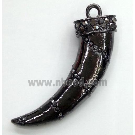 alloy horn pendant with rhinestone, black