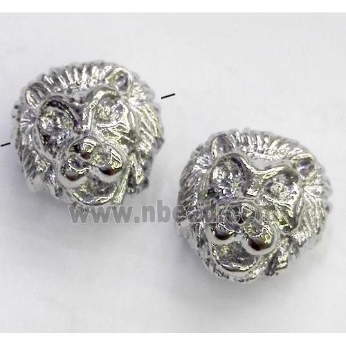 alloy spacer bead, lion head, platinum plated