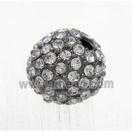 round Alloy beads with white rhinestone, gunmetal, black plated