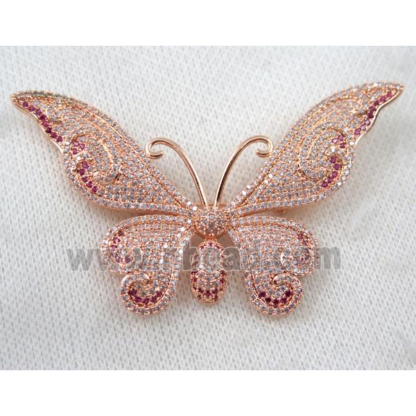 copper butterfly brooch paved zircon, rose gold