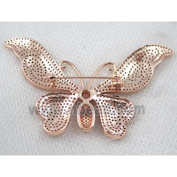 copper butterfly brooch paved zircon, rose gold