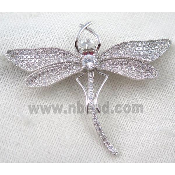 copper dragonfly brooch paved zircon, platinum plated