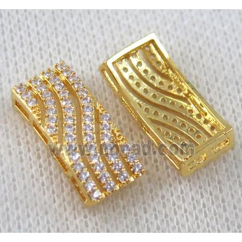 copper bead paved zircon, rectangle, gold plated
