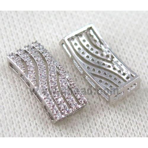 copper bead paved zircon, rectangle, platinum plated
