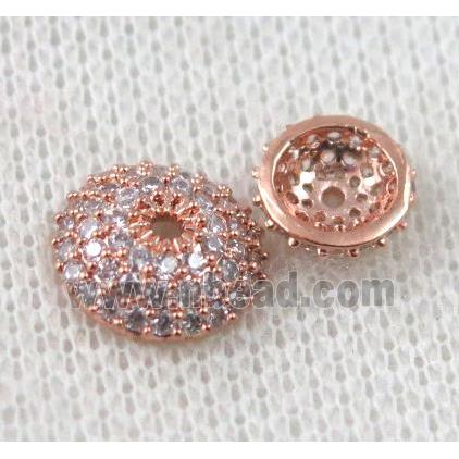 copper beadcaps paved zircon, rose gold