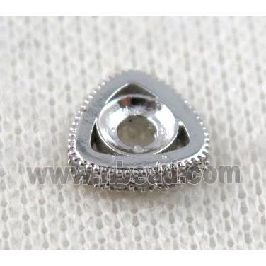 copper triangle bead paved zircon, platinum plated
