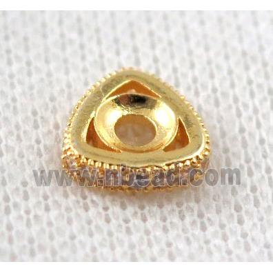 copper triangle bead paved zircon, gold plated