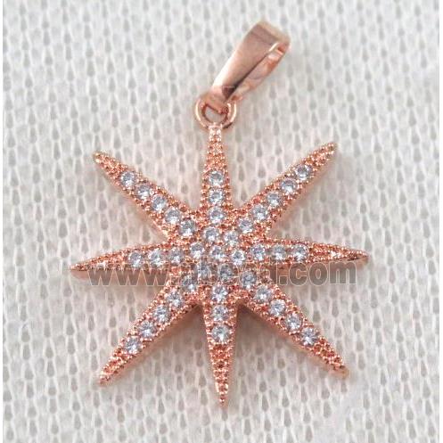 copper north star pendant paved zircon, rose gold plated