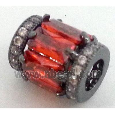 paved zircon copper spacer bead, red, black plated