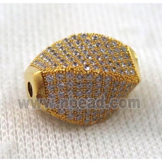 copper twist beads paved zircon, gold plated