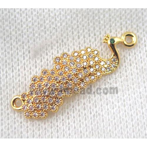 copper peacock connector paved zircon, gold plated