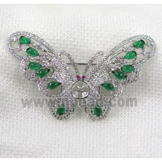 copper butterfly brooch paved zircon, platinum plated