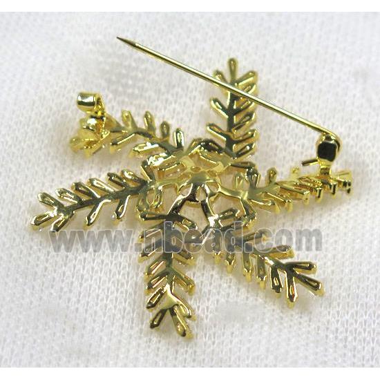 copper flower brooch paved zircon, gold plated