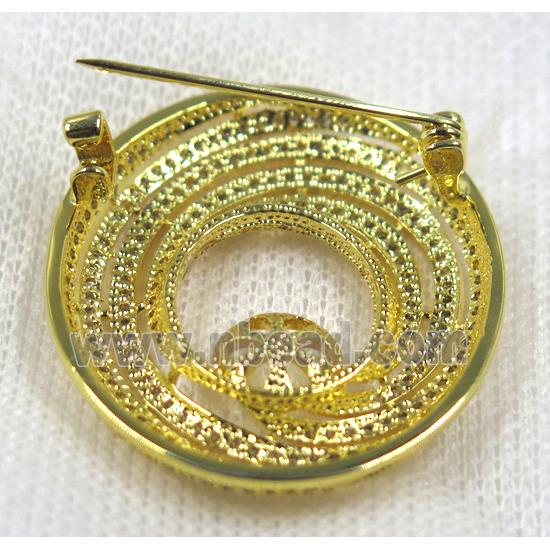 copper rebirth brooch paved zircon, gold plated