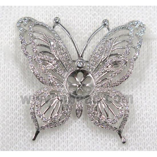 copper butterfly brooch paved zircon, platinum gold
