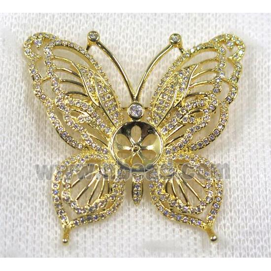 copper butterfly brooch paved zircon, gold plated