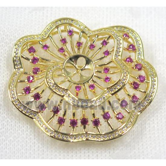 copper brooch paved zircon, gold plated