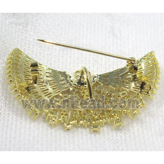 copper wing brooch paved zircon, gold plated
