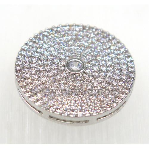 copper circle bead paved zircon, platinum plated