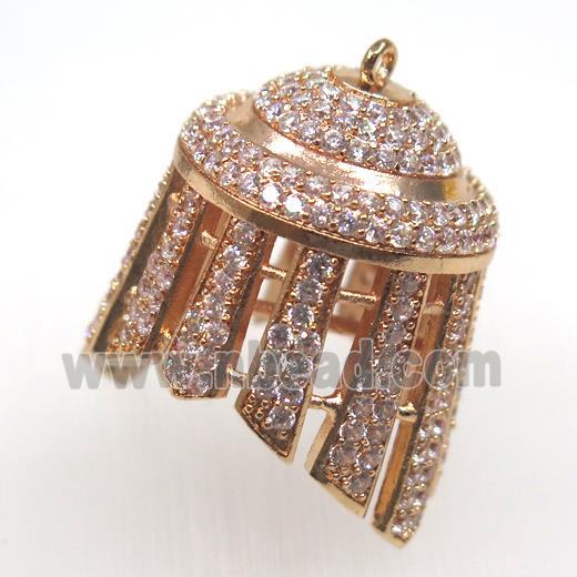 copper tassel bail pendant paved zircon, rose gold