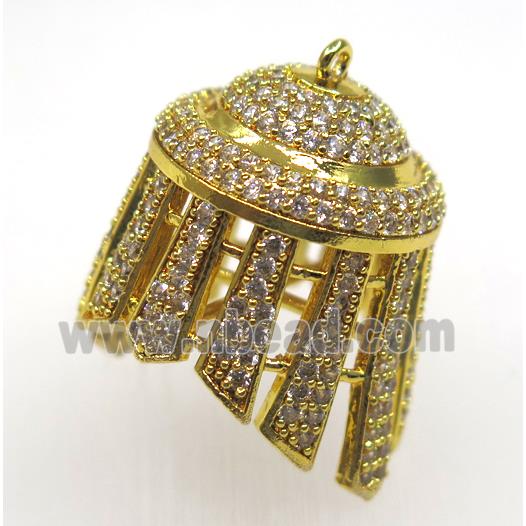 copper tassel bail pendant paved zircon, gold plated