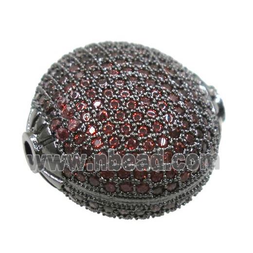 copper bead paved zircon, flat round, black plated