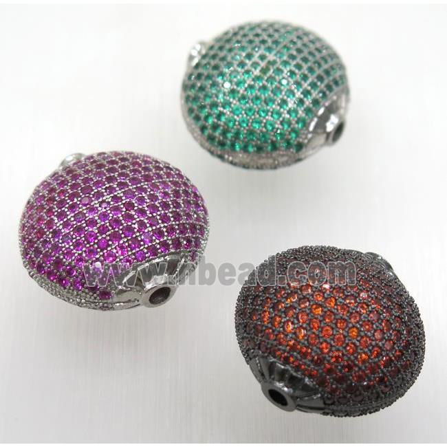 copper bead paved zircon, flat round, mix color