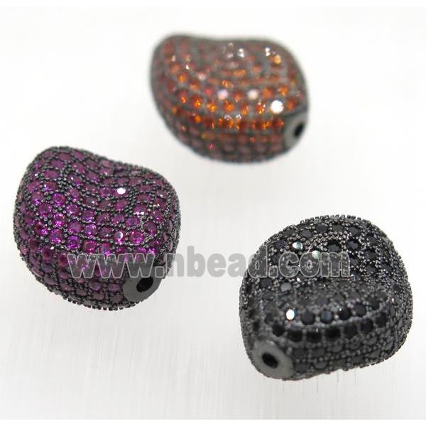copper twist beads paved zircon, black plated, mix color