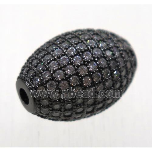 copper Oval beads paved zircon, black plated