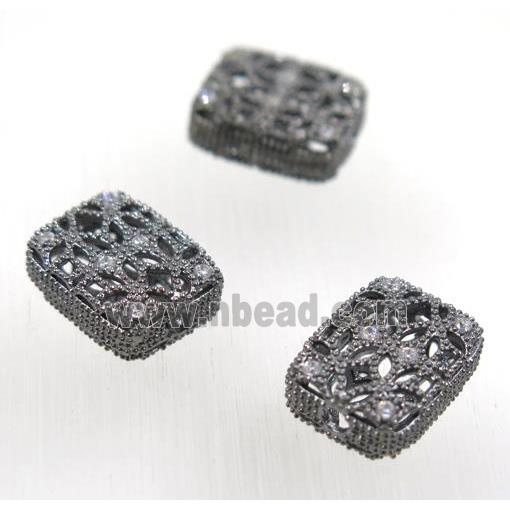 copper beads paved zircon, rectangle, black plated