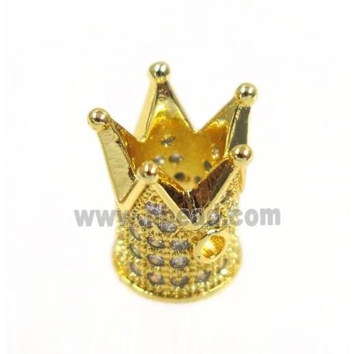 copper crown beads paved zircon, gold plated