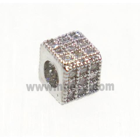 copper cube beads paved zircon, platinum plated