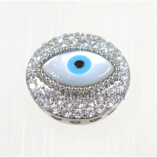 copper Evil eye beads paved zircon, platinum plated