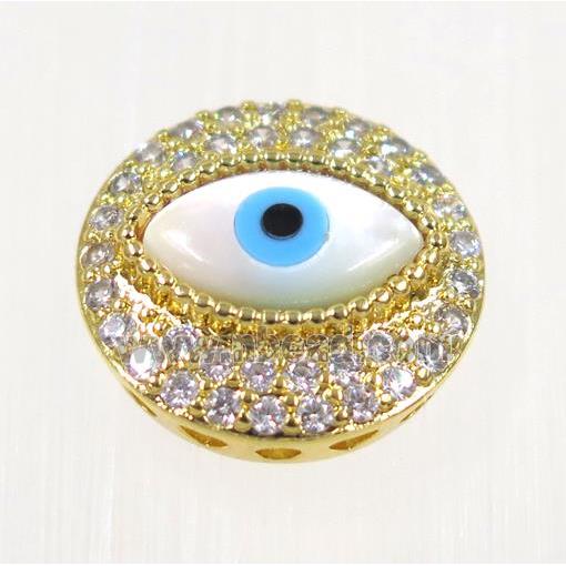 copper Evil eye beads paved zircon, gold plated