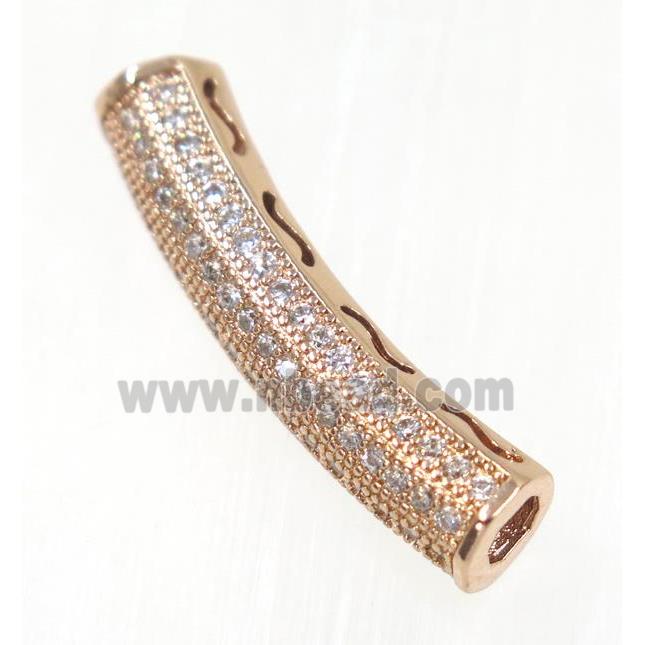 copper curving tube beads paved zircon, rose gold