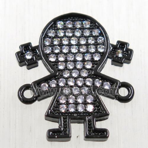 copper girls connector paved zircon, cartoon, black plated