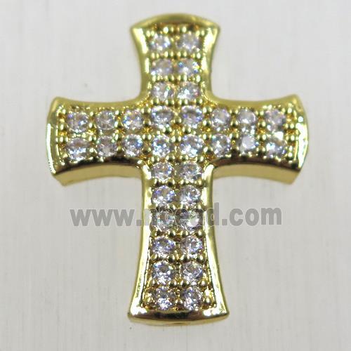 copper cross beads pave zircon, gold plated
