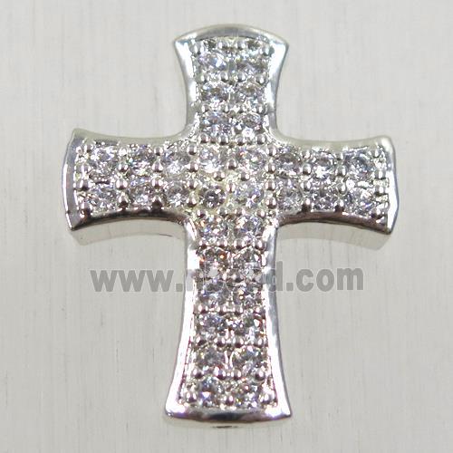 copper cross beads pave zircon, platinum plated