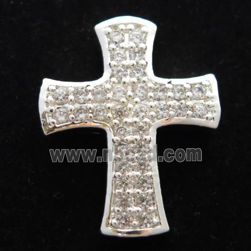copper cross beads pave zircon, silver plated