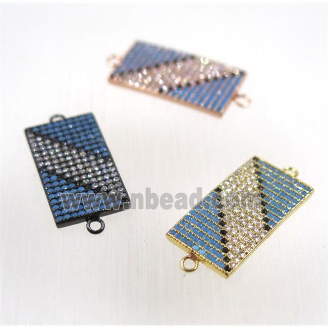 copper rectangle connector paved zircon, mix color