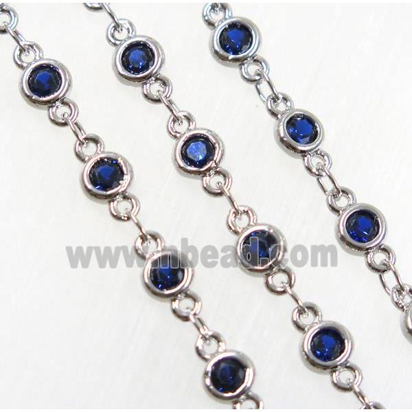 blue zircon, copper chain, platinum plated