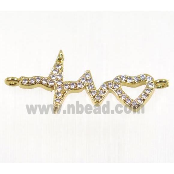 copper cardiogram connector pave zircon, gold plated